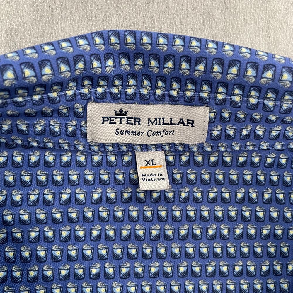 Peter Millar Adult XL Blue Polo All Over Print Palma Ceia Golf Club Logo Mens - Picture 5 of 11